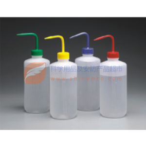 颜色标记的洗瓶，低密度聚乙烯瓶体；聚丙烯螺旋盖/杆和吸管，500ml容量，蓝色
