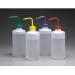 颜色标记的洗瓶，低密度聚乙烯瓶体；聚丙烯螺旋盖/杆和吸管，500ml容量，蓝色